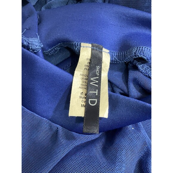 Womens Sheer Mesh Midi Dress M Blue Side Slit Mock Neck Club Rave Party Brat - Picture 5 of 6